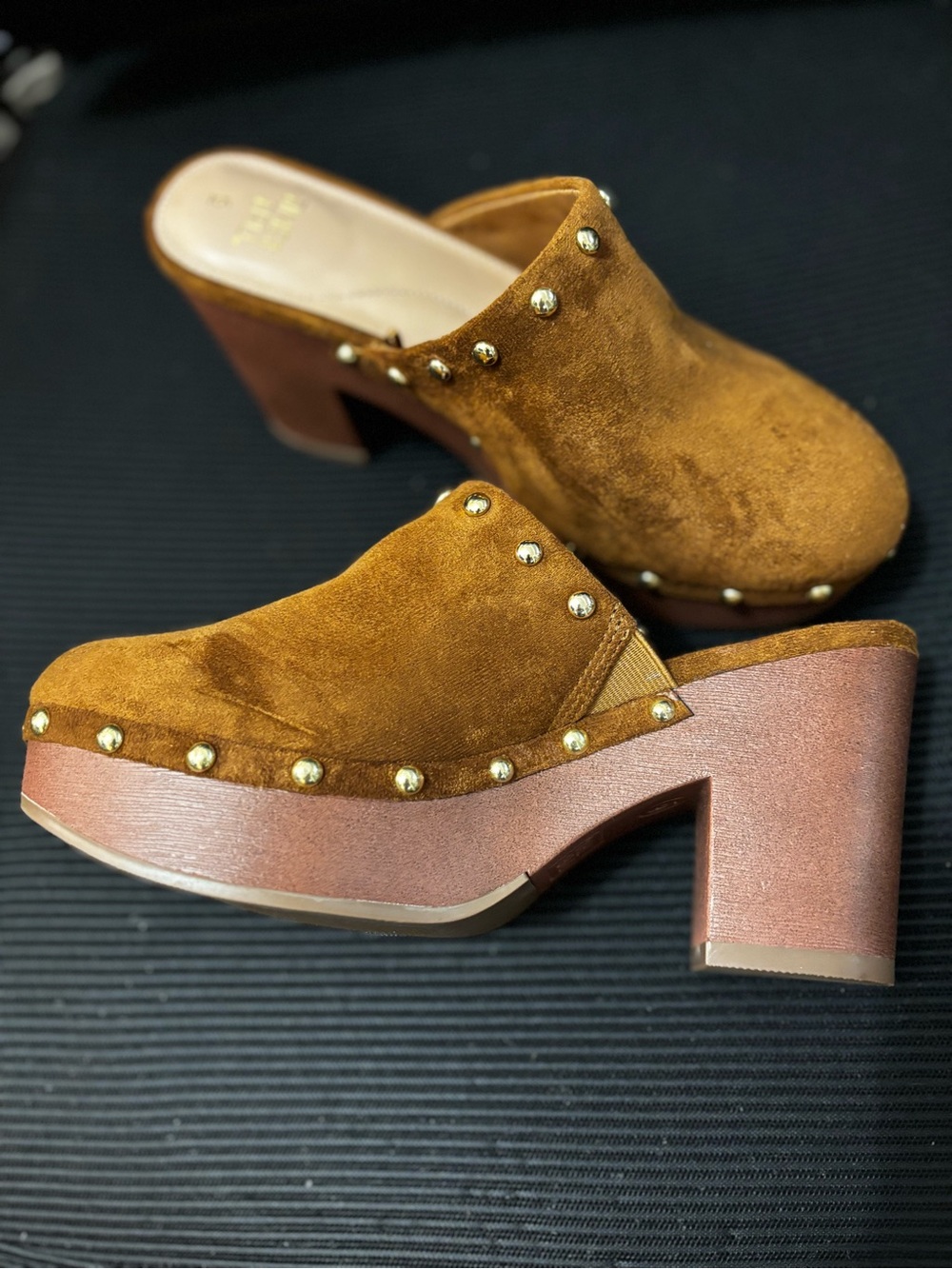 Women’s Suede Brown Studded Platform Clogs